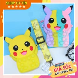 [Mới] Túi xách silicon pop it hình pikachu đeo chéo thời trang đựng bao bì lì xì, mỹ phẩm 1