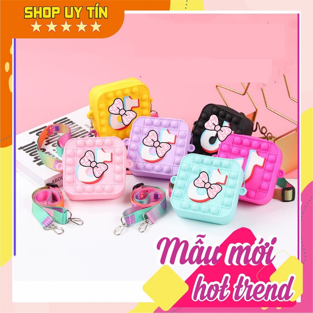 [Mới] Túi xách silicon đeo chéo pop it hình Tik cho bé thời trang đựng bao bì lì xì, mỹ phẩm