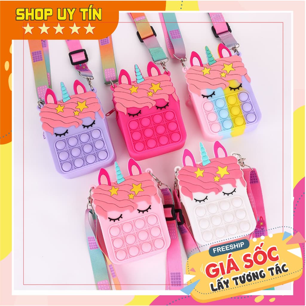 Túi đeo chéo silicon pony kỳ lân bong bóng pop it cho bé gái quà tặng tết đựng bao lì xì, túi tỏi