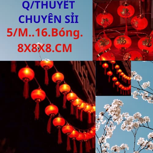 ''Đèn Led Không Nháy''đèn lông đỏ''loại to 16 bóng'' 5m, 8x8x8cm trang trí tết, cưới hỏi  ''TH''