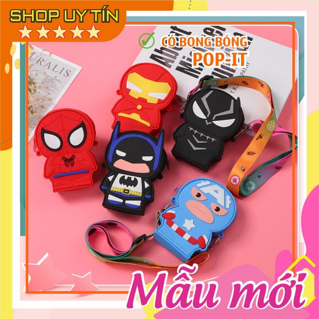 [Mới] Túi xách đeo chéo silicon hình siêu nhân cho bé trai đựng lì xì tết có pop it