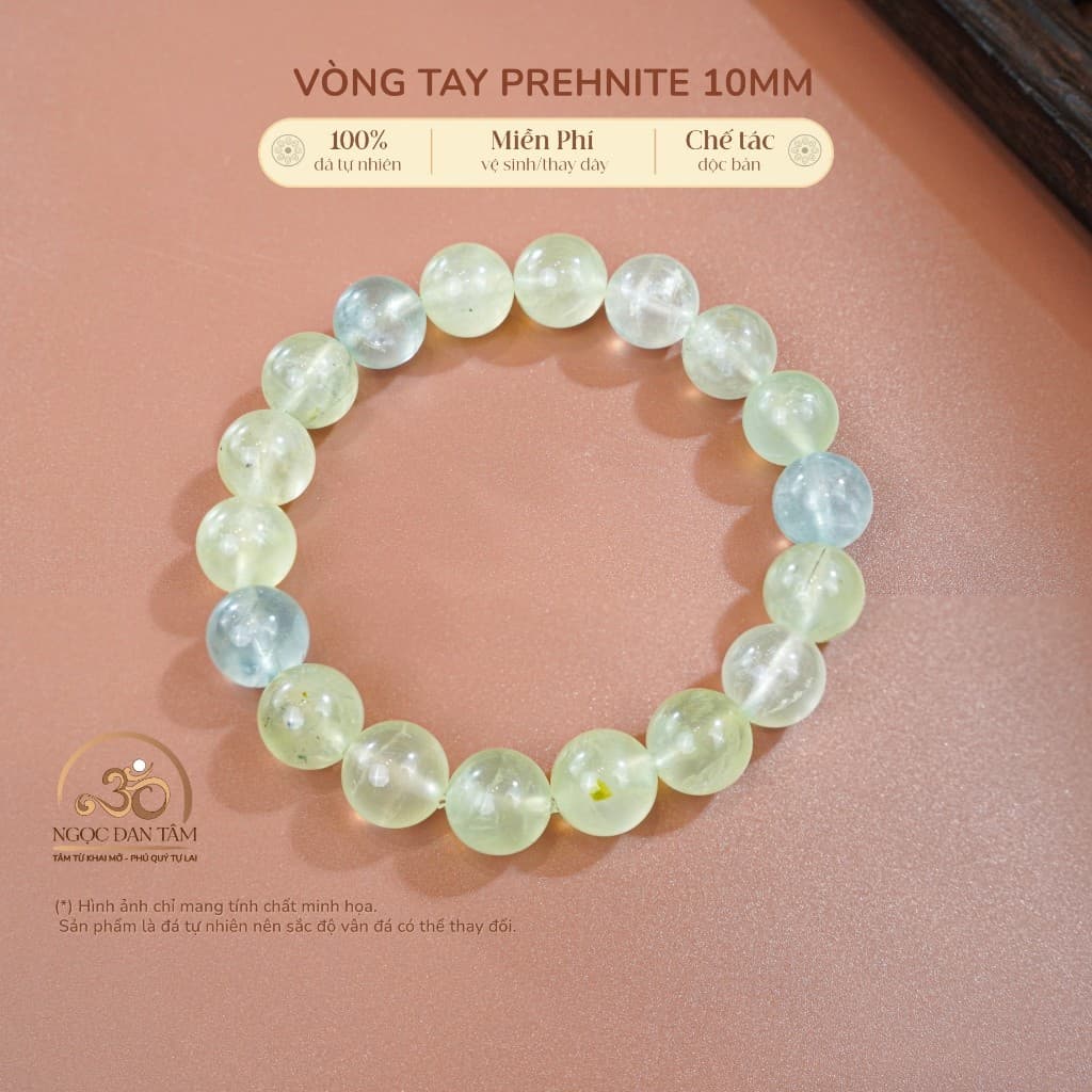 Ngọc Đan Tâm - Vòng Tay Đá Prehnite 10mm 2A - Mệnh Thuỷ & Mệnh Mộc