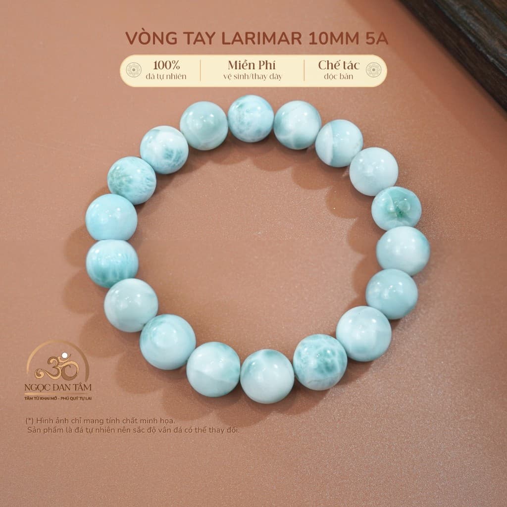 Ngọc Đan Tâm - Vòng Tay Đá Larimar 10mm 5A - Mệnh Thuỷ & Mệnh Mộc