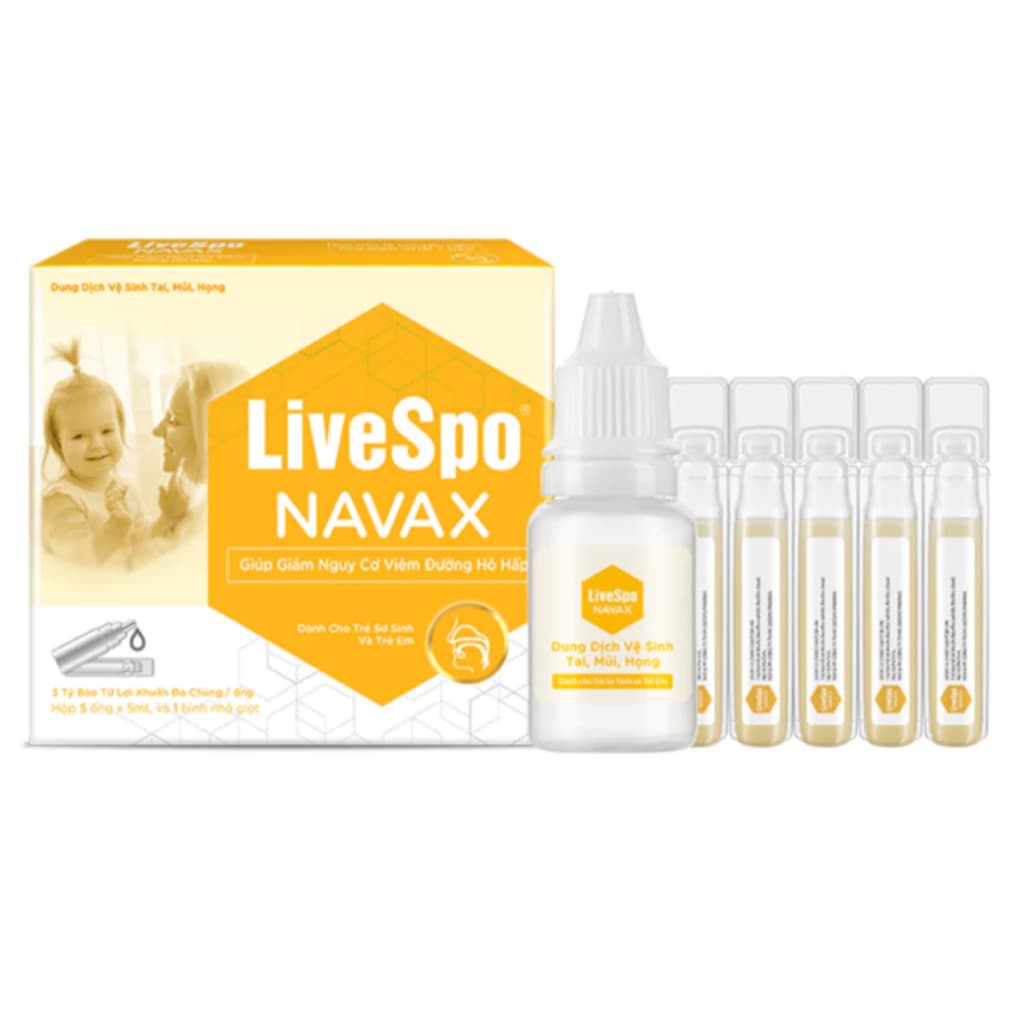 LiveSpo Navax sơ sinh MÀU VÀNG ( Hộp 5 ống x 5ml) - Nhỏ mũi, họng cho trẻ 0-2 tuổ > BUN BUN SHOP