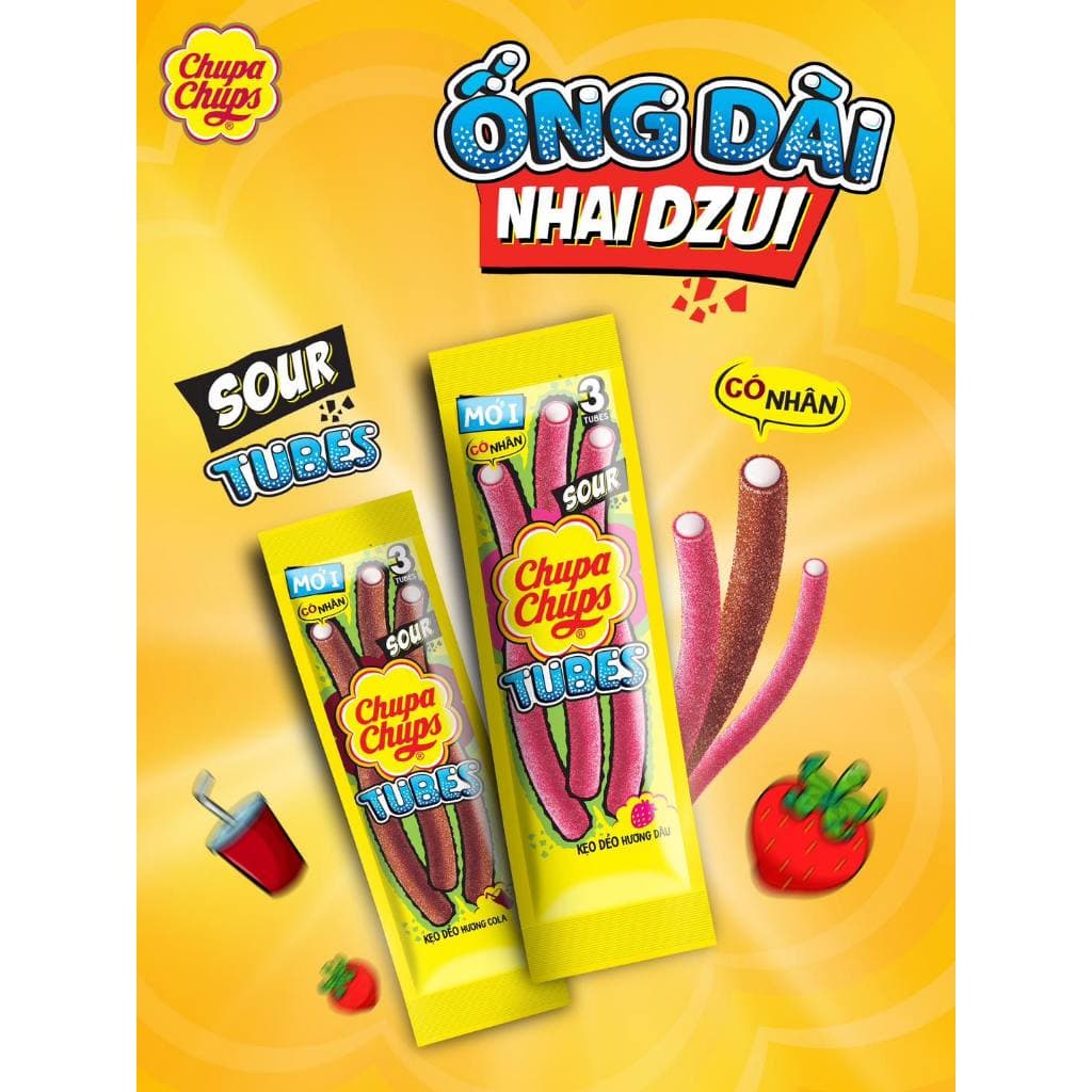 Kẹo dẻo Chupa Chups Sour Tube thanh lẻ 24 Gram - HÀNG CHÍNH HÃNG