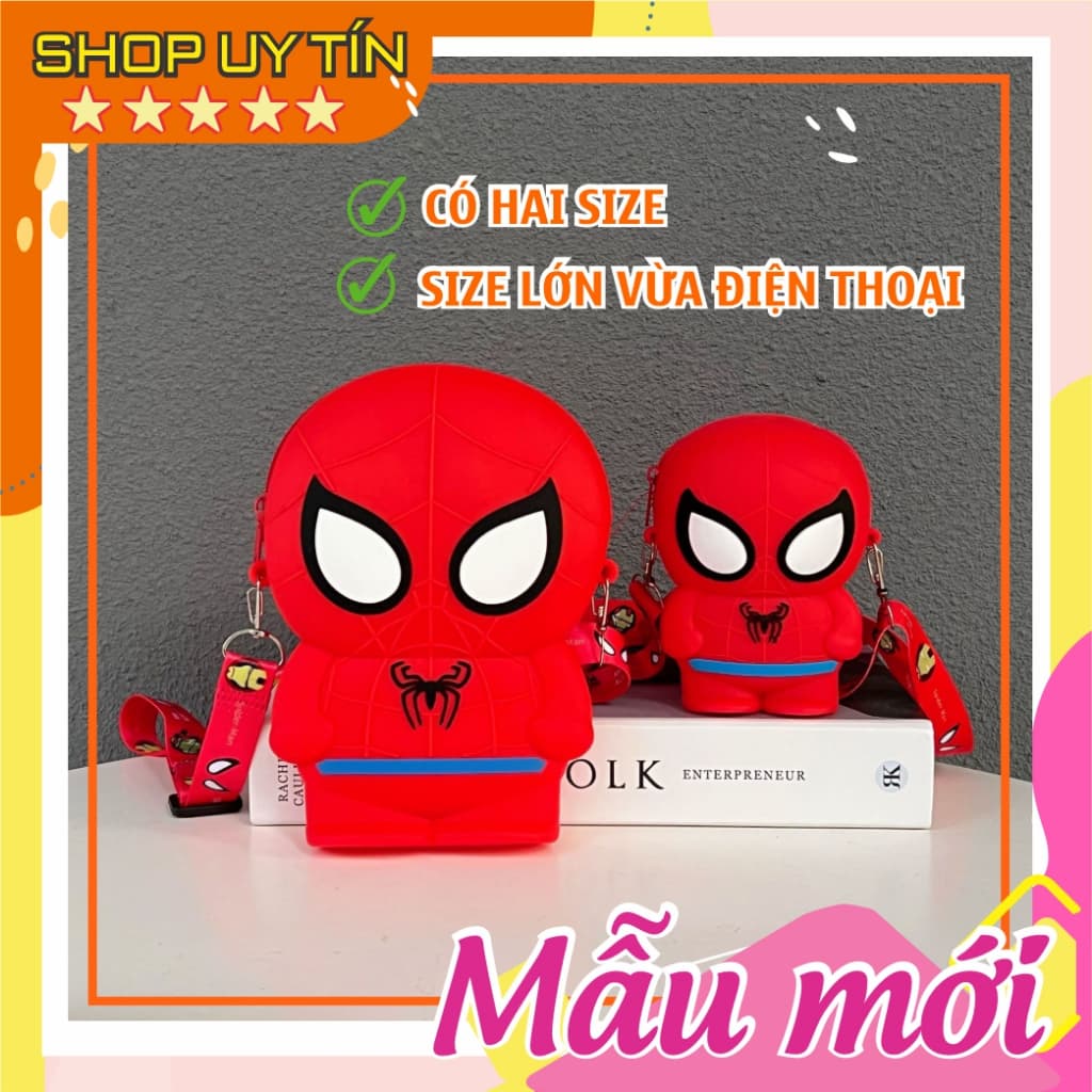 [Lớn, vừa điện thoại] Túi xách silicon cho bé trai đeo chéo đựng lì xì thời trang hình siêu nhân nhện người sắt dơi