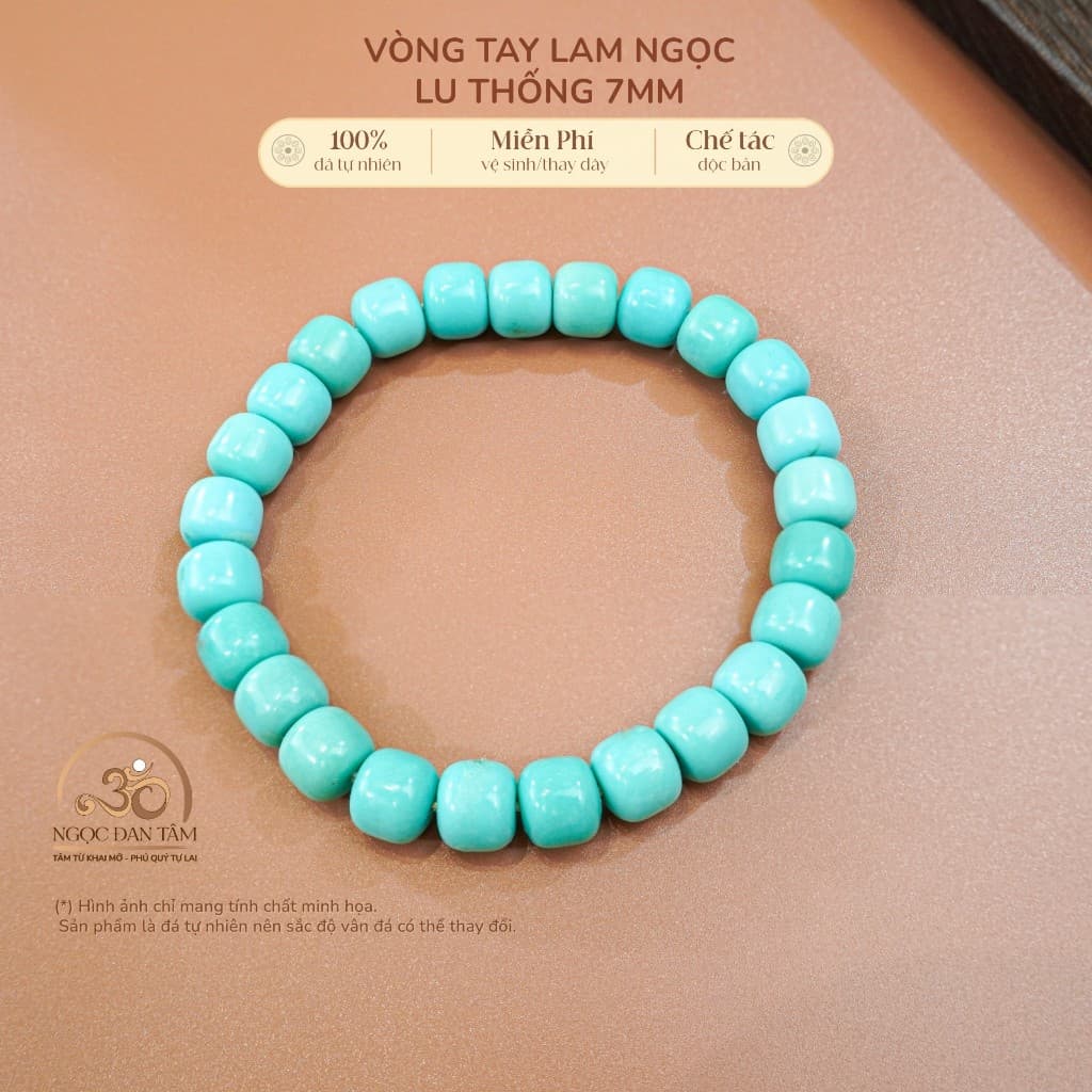 Ngọc Đan Tâm - Vòng Tay Lam Ngọc Lu Thống 7mm - Mệnh Mộc & Mệnh Thuỷ