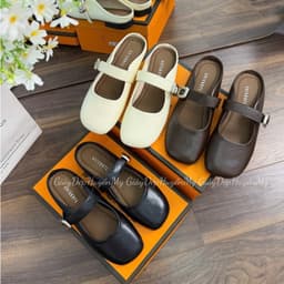 [ Giày Dép Huyền My ] Giày sục nữ da mềm quai ngang phối khuy bạc hàng cao cấp full hộp - LT57 1