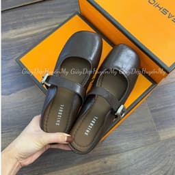 [ Giày Dép Huyền My ] Giày sục nữ da mềm quai ngang phối khuy bạc hàng cao cấp full hộp - LT57 2