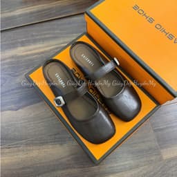 [ Giày Dép Huyền My ] Giày sục nữ da mềm quai ngang phối khuy bạc hàng cao cấp full hộp - LT57 5