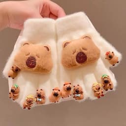 Găng tay hoạt hình Kuromi,cappy Melody,c Cinamol có gắn charm, stiker ấm áp mùa đông cho bé tuổi 8