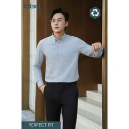 Sơ mi dài tay DGC Dáng Ôm Perfect Fit, Dòng công sở cổ Button down, kẻ tăm vạt lượn - SASDBE42M 2