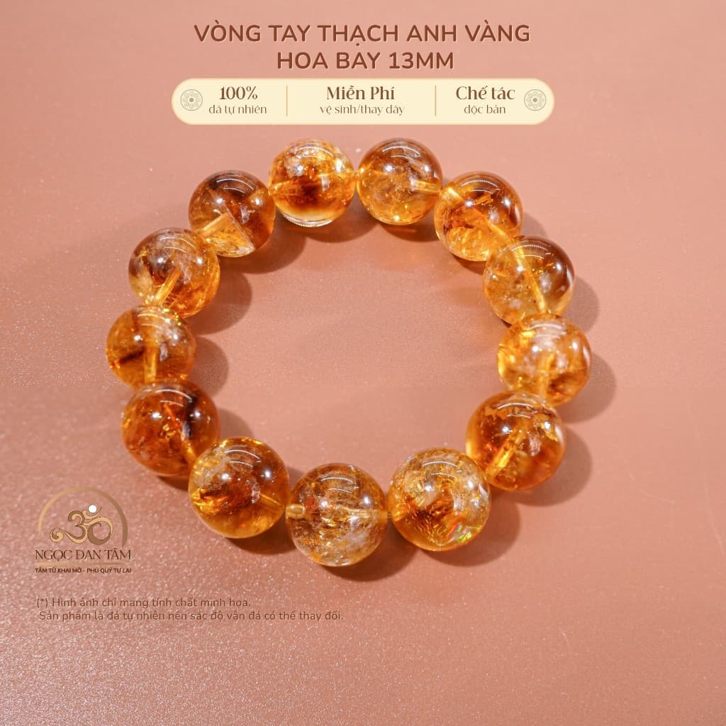 Ngọc Đan Tâm - Vòng Tay Thạch Anh Vàng Hoa Bay 13mm 3A - Mệnh Kim & Mệnh Thổ