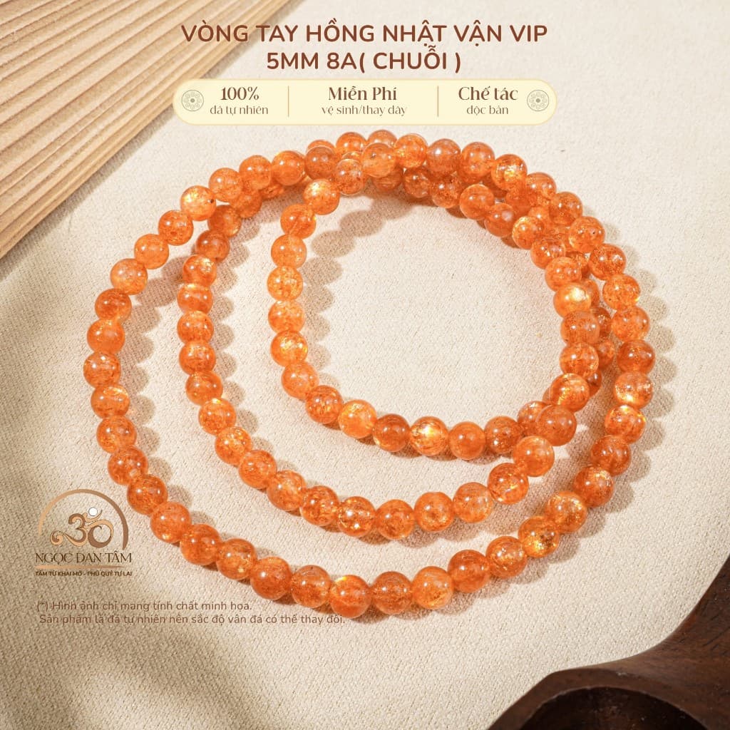 Ngọc Đan Tâm - Chuỗi Vòng Tay Hồng Nhật Vận VIP 5mm 8A - Mệnh Hoả & Mệnh Thổ