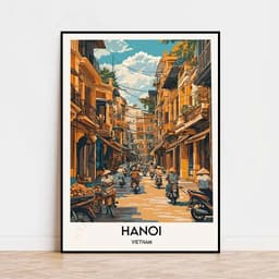 Tranh treo tường phong cảnh phố cổ Hà Nội decor quán cà phê khách sạn theo yêu cầu 6