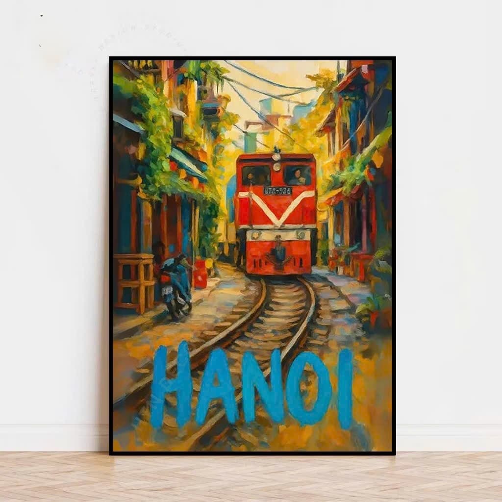 Tranh treo tường phong cảnh phố cổ Hà Nội decor quán cà phê khách sạn theo yêu cầu