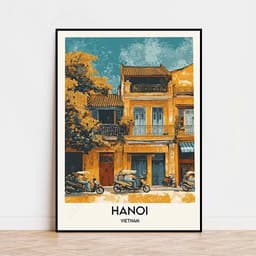 Tranh treo tường phong cảnh phố cổ Hà Nội decor quán cà phê khách sạn theo yêu cầu 3
