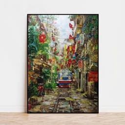 Tranh treo tường phong cảnh phố cổ Hà Nội decor quán cà phê khách sạn theo yêu cầu 8