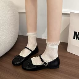 [HỎA TỐC]Giày Bệt Búp Bê Mary Jane Nữ Quai Ngang Phối Ren Nơ Xinh Xắn Đế Dẻo Chống Trơn HYEON B01 9