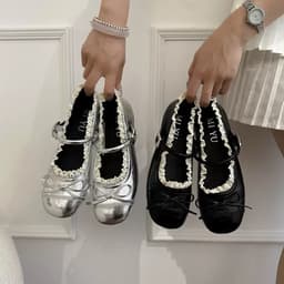 [HỎA TỐC]Giày Bệt Búp Bê Mary Jane Nữ Quai Ngang Phối Ren Nơ Xinh Xắn Đế Dẻo Chống Trơn HYEON B01 2
