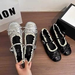 [HỎA TỐC]Giày Bệt Búp Bê Mary Jane Nữ Quai Ngang Phối Ren Nơ Xinh Xắn Đế Dẻo Chống Trơn HYEON B01 6