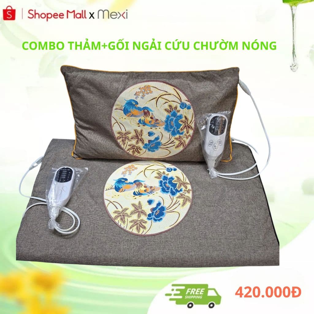 COMBO Thảm Ngải Cứu + Gối(To) Ngải Cứu Đông Y Hỗ Trợ Giảm Đau Nhức Xương Khớp, Giúp Ngủ Ngon, Tuần Hoàn Máu
