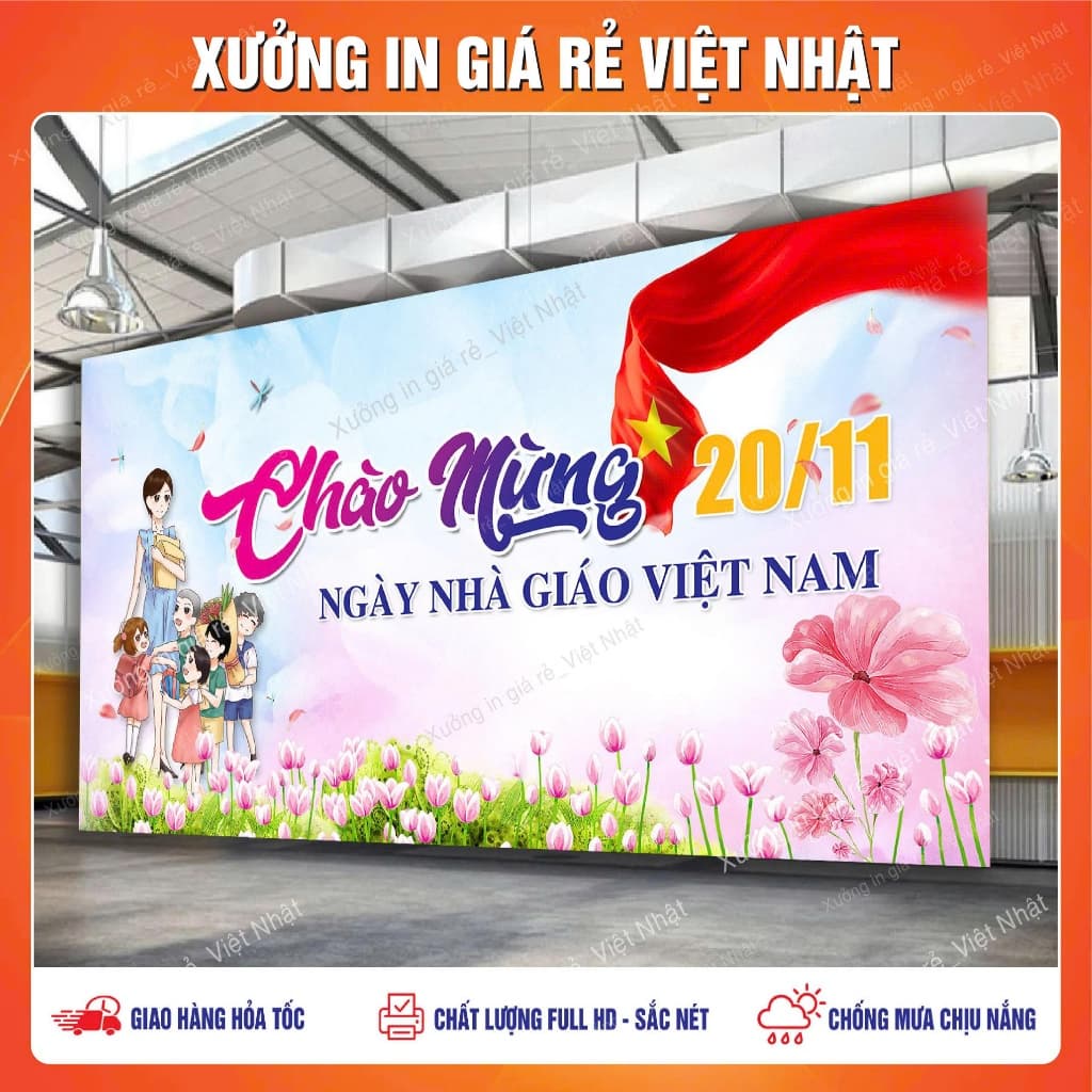 Phông Ngày Nhà giáo Việt Nam 20/11 in theo yêu cầu_ Kích thước, tên, nội dung tùy ý_ In lấy ngay