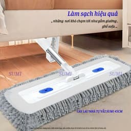 Cây Lau Nhà Tự Vắt SUMI 45cm, Chổi Lau Nhà Tự Vắt Thông Minh Xoay 360 độ Tiện Dụng, 3 Bông San Hô 7