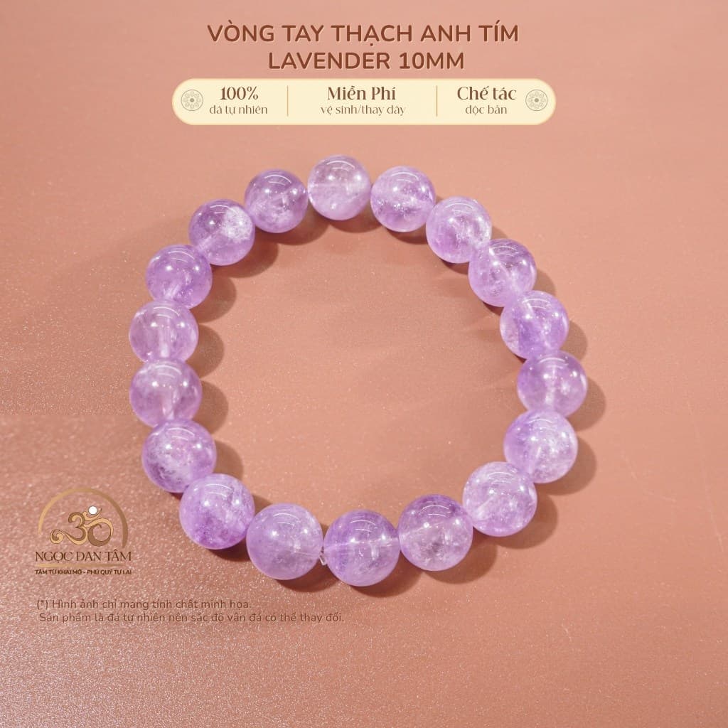 Ngọc Đan Tâm - Vòng Tay Thạch Anh Tím Lavender 10mm 5A - Mệnh Hoả & Mệnh Thổ