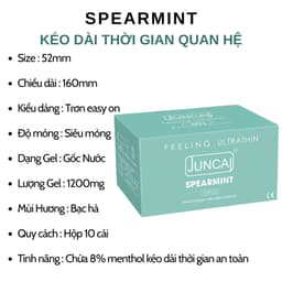 Bao cao su Juncai Kéo dài thời gian siêu mỏng Spearmint nhiều gel bôi trơn hương bạc hà, hộp 10 bcs 3