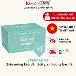 Bao cao su Juncai Kéo dài thời gian siêu mỏng Spearmint nhiều gel bôi trơn hương bạc hà, hộp 10 bcs 1