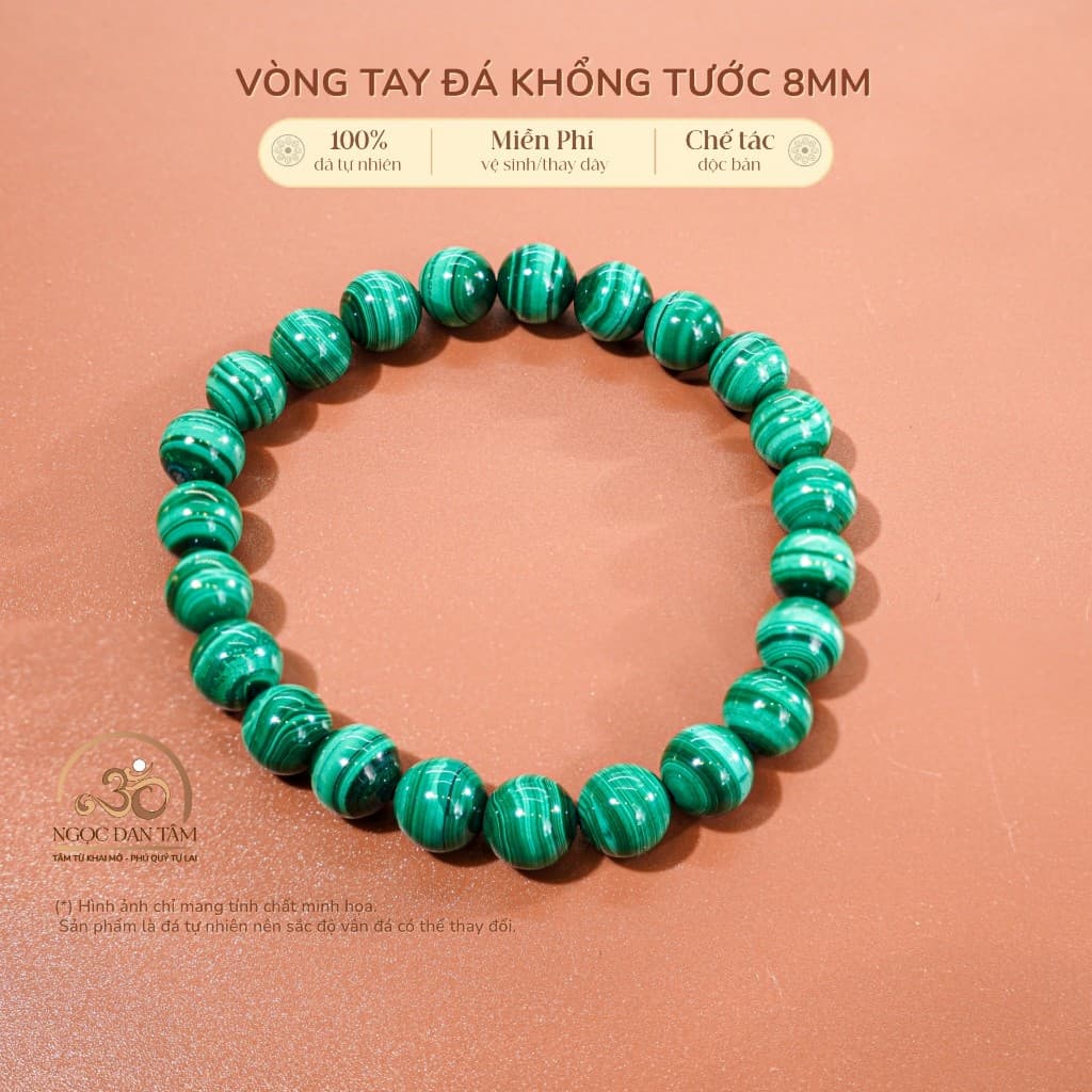 Ngọc Đan Tâm - Vòng Tay Đá Khổng Tước 8mm 3A - Mệnh Mộc & Mệnh Hỏa