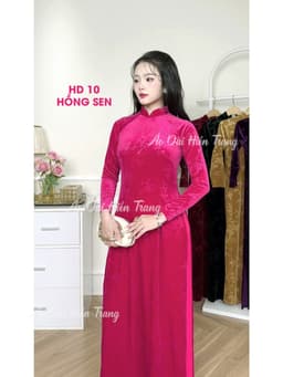 Áo Dài Truyền Thống Cho Mẹ Vải Nhung Tuyết Dập Hoa Chìm Cao Cấp, Áo Dài 2 Tà, Cổ Cao 2cm, Áo dài Hiền Trang 2