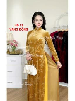 Áo Dài Truyền Thống Cho Mẹ Vải Nhung Tuyết Dập Hoa Chìm Cao Cấp, Áo Dài 2 Tà, Cổ Cao 2cm, Áo dài Hiền Trang 3