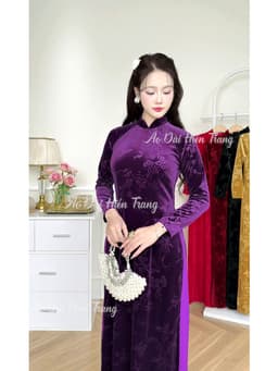Áo Dài Truyền Thống Cho Mẹ Vải Nhung Tuyết Dập Hoa Chìm Cao Cấp, Áo Dài 2 Tà, Cổ Cao 2cm, Áo dài Hiền Trang 9