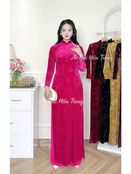 Áo Dài Truyền Thống Cho Mẹ Vải Nhung Tuyết Dập Hoa Chìm Cao Cấp, Áo Dài 2 Tà, Cổ Cao 2cm, Áo dài Hiền Trang 8