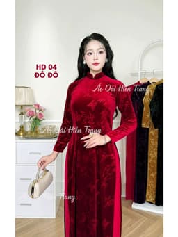 Áo Dài Truyền Thống Cho Mẹ Vải Nhung Tuyết Dập Hoa Chìm Cao Cấp, Áo Dài 2 Tà, Cổ Cao 2cm, Áo dài Hiền Trang 1