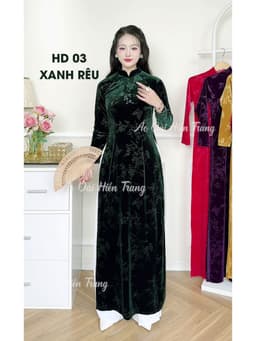 Áo Dài Truyền Thống Cho Mẹ Vải Nhung Tuyết Dập Hoa Chìm Cao Cấp, Áo Dài 2 Tà, Cổ Cao 2cm, Áo dài Hiền Trang 6