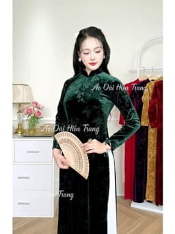 Áo Dài Truyền Thống Cho Mẹ Vải Nhung Tuyết Dập Hoa Chìm Cao Cấp, Áo Dài 2 Tà, Cổ Cao 2cm, Áo dài Hiền Trang 7