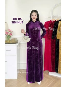 Áo Dài Truyền Thống Cho Mẹ Vải Nhung Tuyết Dập Hoa Chìm Cao Cấp, Áo Dài 2 Tà, Cổ Cao 2cm, Áo dài Hiền Trang 4