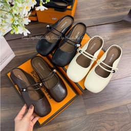 [ Giày Dép Huyền My ] Giày sục bệt nữ quai ngang đính ngọc da lì mềm chất xịn hàng cao cấp full hộp - LT60 2