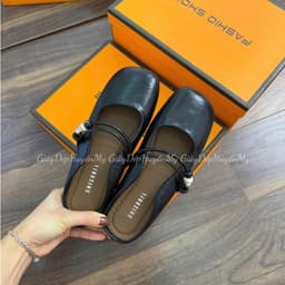 [ Giày Dép Huyền My ] Giày sục bệt nữ quai ngang đính ngọc da lì mềm chất xịn hàng cao cấp full hộp - LT60 3