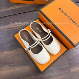 [ Giày Dép Huyền My ] Giày sục bệt nữ quai ngang đính ngọc da lì mềm chất xịn hàng cao cấp full hộp - LT60 8