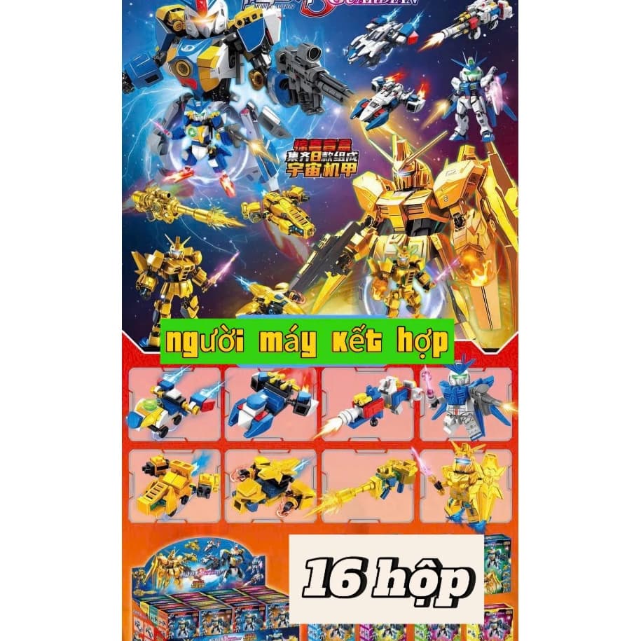 Hộp 16 Chiếc Mô Hình Kết Hợp Người Máy Xanh Vàng