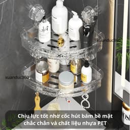 Kệ góc nhà tắm có cốc hút bám tường chắc chắn sử dụng đựng đồ đa năng nhà tắm nhà bếp 5