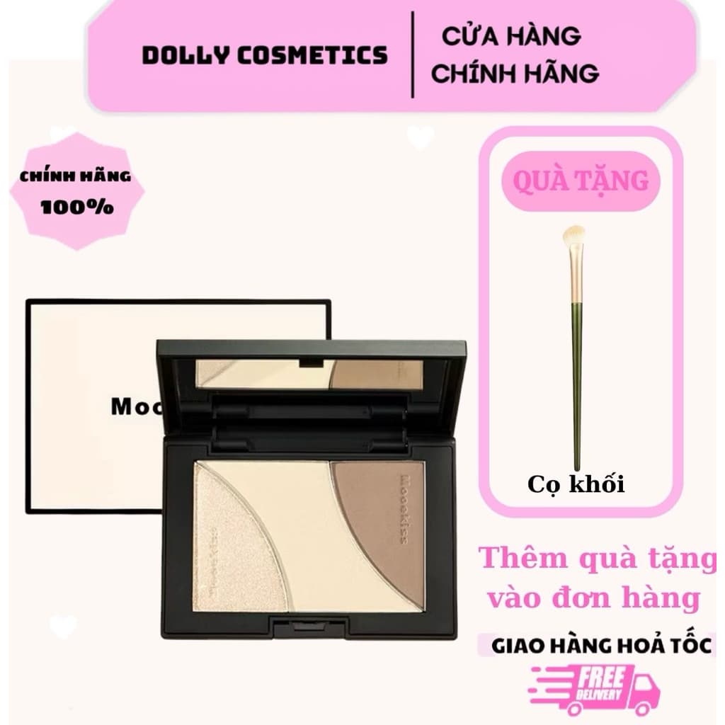 Bảng Phấn Tạo Khối Mooekiss Phấn Bắt Sáng , Bảng Trang điểm Tự Nhiên Lâu Trôi Chống Nước 16.5g DOLLYDOLLY COSMETICS