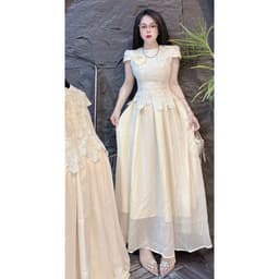 Xukadress_Váy ren kem xoè tiểu thư, váy ren dáng dài dự tiệc sang chảnh 6