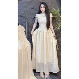 Xukadress_Váy ren kem xoè tiểu thư, váy ren dáng dài dự tiệc sang chảnh 5