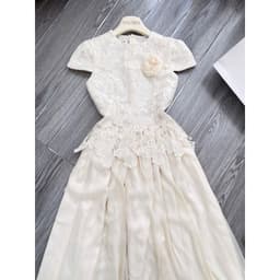 Xukadress_Váy ren kem xoè tiểu thư, váy ren dáng dài dự tiệc sang chảnh 8