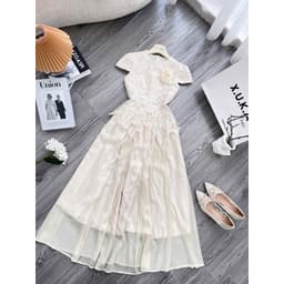 Xukadress_Váy ren kem xoè tiểu thư, váy ren dáng dài dự tiệc sang chảnh 7